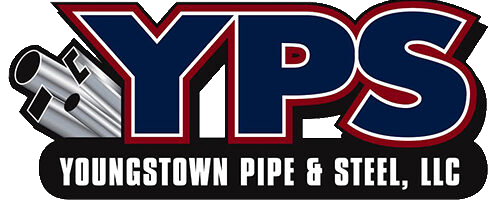 Youngstown Pipe & Steel logo- red, white, blue, black with steel pipes