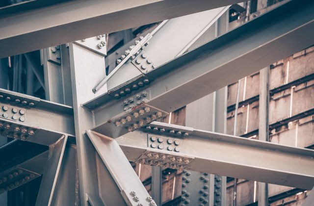 Close up of structural steel beams with steel bolts